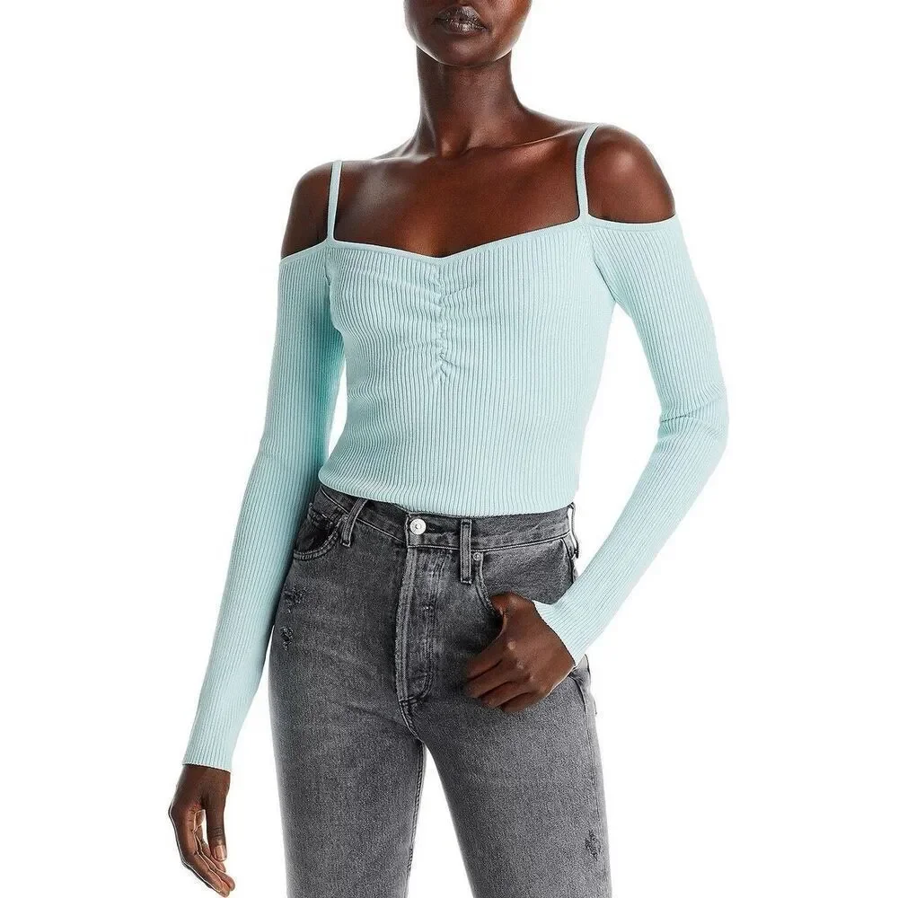 7 For All Mankind Women's Ribbed Cold Shoulder Top small - Picture 1 of 6